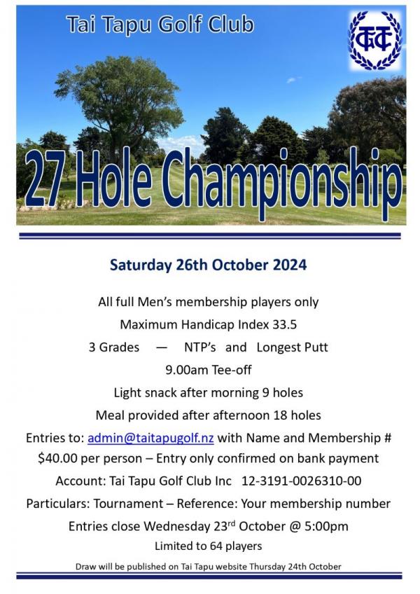 Tai Tapu Mens 27 Hole